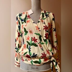 Laundry By Shelli Segal Cream Floral Wrap Blouse